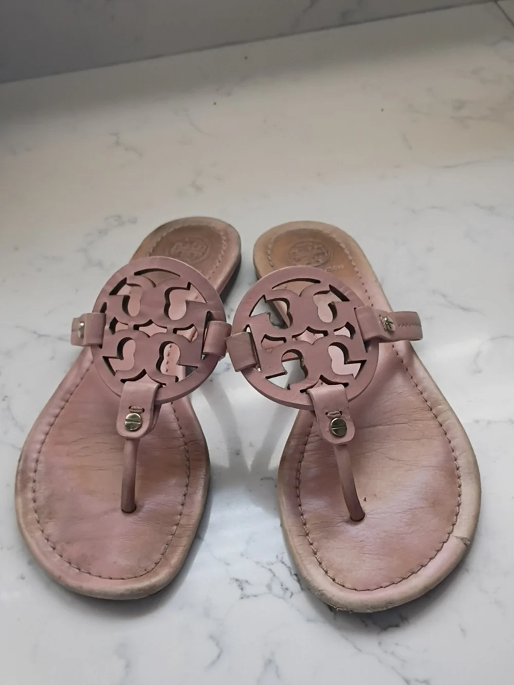 Tory Burch Miller Women's Pink Leather Toe-Post Sandals